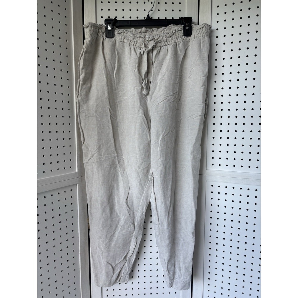 H&M Linen Blend Pull On Casual Pants LIGHT‎ BEIGE Beach Women's XL Tapered Ankle